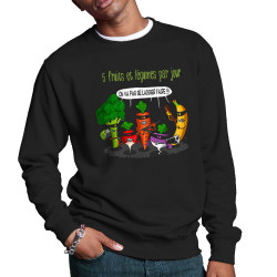 Sweat homme col rond noir 5 fruits et légumes par jour (Gondrax,Fruits & Légumes,Humour)