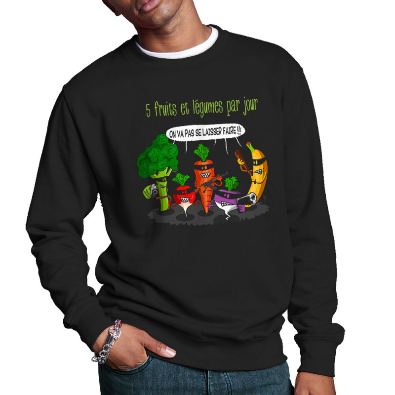 Sweat homme col rond noir 5 fruits et légumes par jour (Gondrax,Fruits & Légumes,Humour)