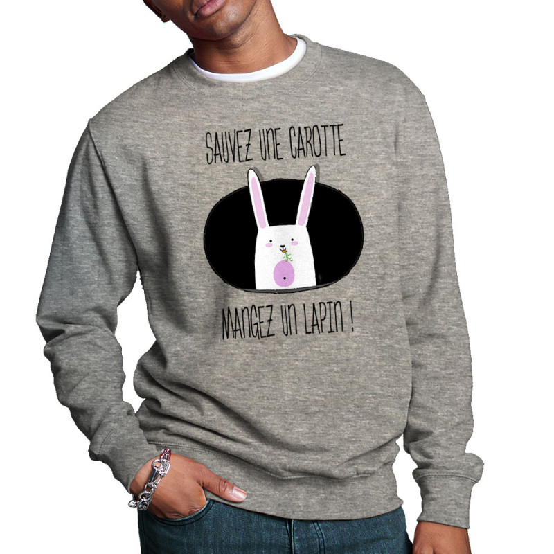 Sweat homme col rond gris chiné Sauvez une carotte (Gondrax,Animaux,Humour,Fruits & Légumes)