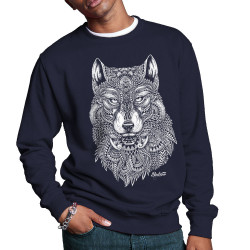 Sweat homme col rond bleu marine Bad River - The Wolf (Taïry Greene,Bad River,Animaux)
