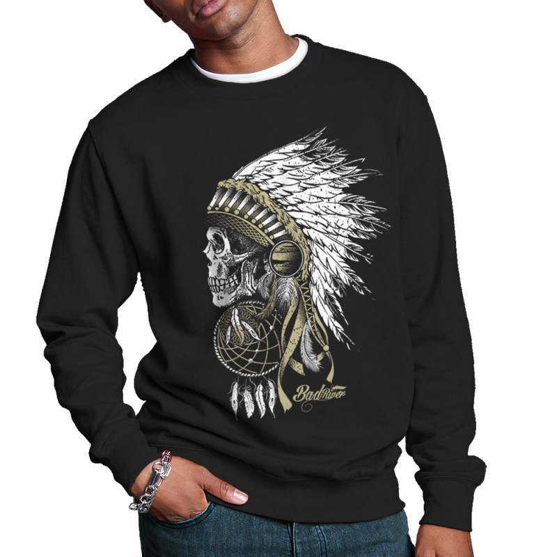 Sweat homme col rond noir Bad River - Chief Skull (Simon,Bad River,Ethnique)