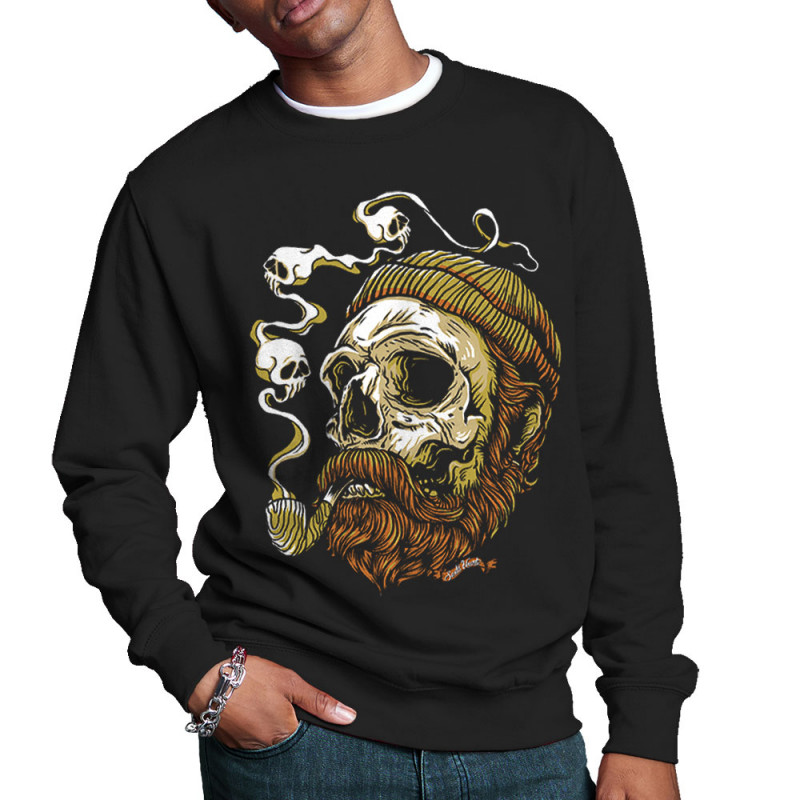 Sweat homme col rond noir Santa Muerte - Smoking Skull (Santa Muerte,Têtes de morts)