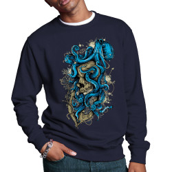 Sweat homme col rond bleu marine Santa Muerte - Octopus Skull (Santa Muerte,Têtes de morts,Animaux)