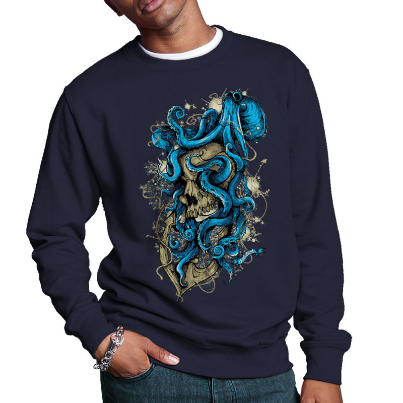 Sweat homme col rond bleu marine Santa Muerte - Octopus Skull (Santa Muerte,Têtes de morts,Animaux)