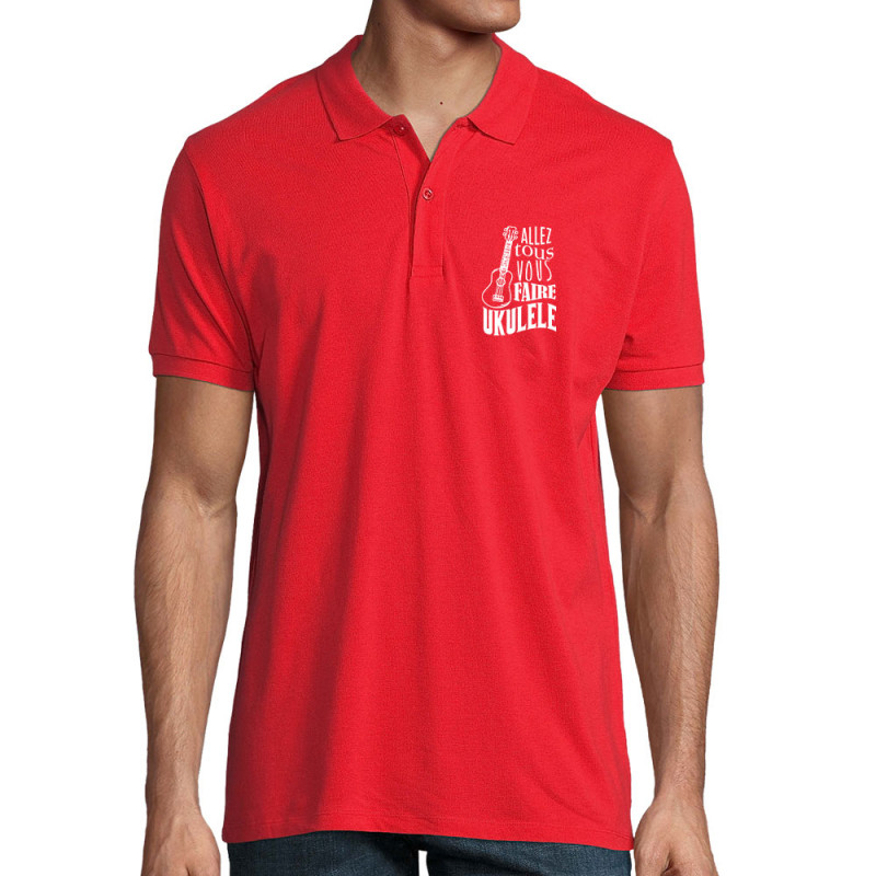 Polo homme coton bio rouge Allez tous vous faire Yukulélé (Humour,Slogans Débiles,Andy)