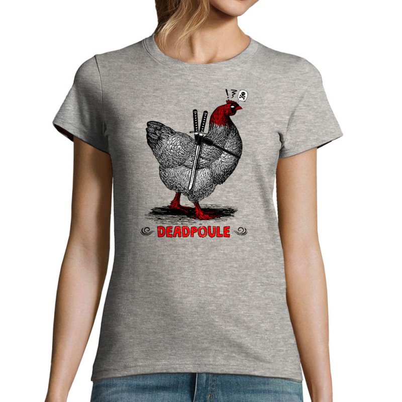 T-shirt femme gris chiné Deadpoule (Gondrax,Les Bébêtes,Animaux,Humour,Films/Séries)