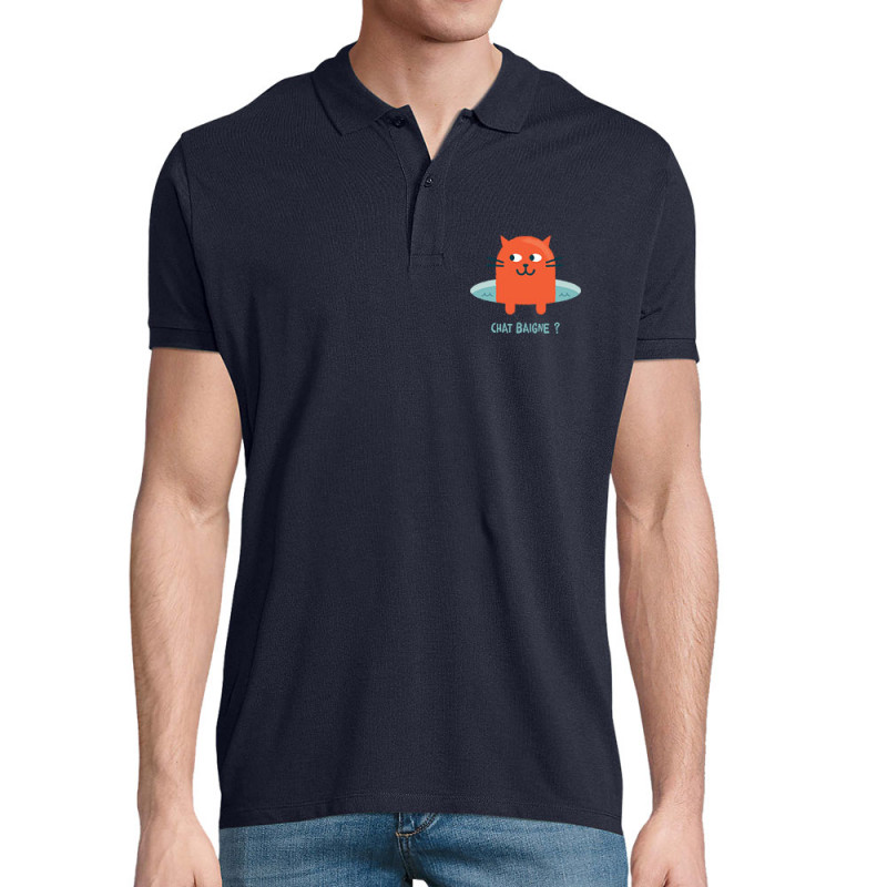 Polo homme coton bio bleu marine Chat baigne ? (Alex Kidd,Animaux,Humour,Chats)