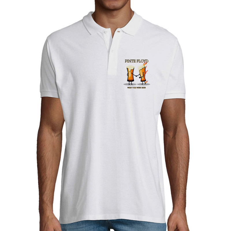 Polo homme coton bio blanc Pinte Floyd (Gondrax,Alcool,Humour)