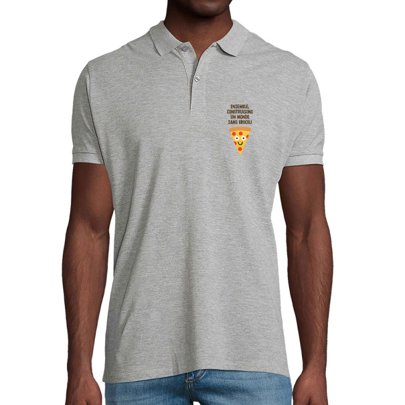 Polo homme coton bio gris chiné Construisons un monde sans brocoli (Alex Kidd,Fruits & Légumes,Humour)