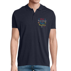 Polo homme coton bio bleu marine Allez tous vous faire foutre (Le Duc,Slogans Débiles)