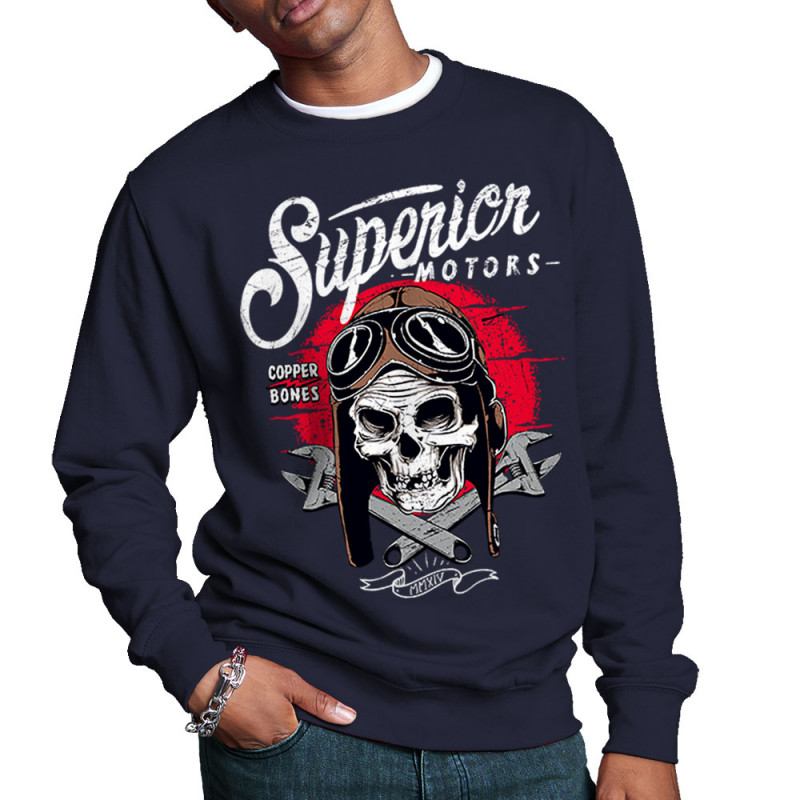 Sweat homme col rond bleu marine Copper Bones - Superior Motors (Copper Bones,Moto,Têtes de morts)