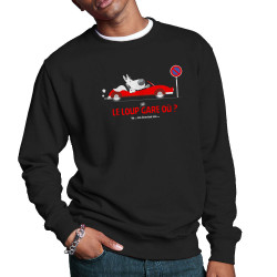 Sweat homme col rond noir Le Loup se gare où (Pandaluna,Animaux,Humour)
