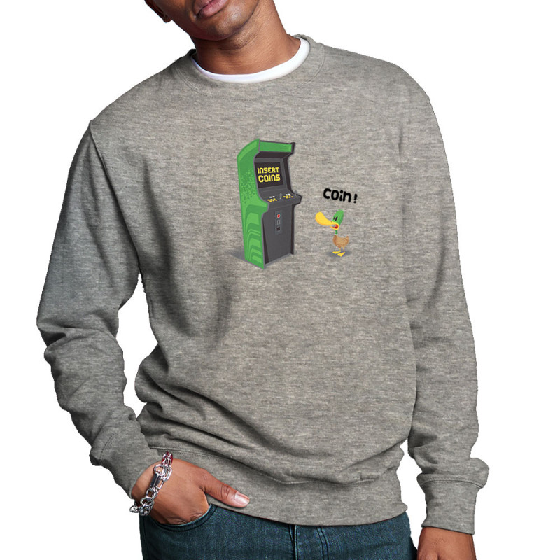 Sweat homme col rond gris chiné Insert Coins (Ted Boundy,Animaux,Humour,Jeux Vidéo / Geek)
