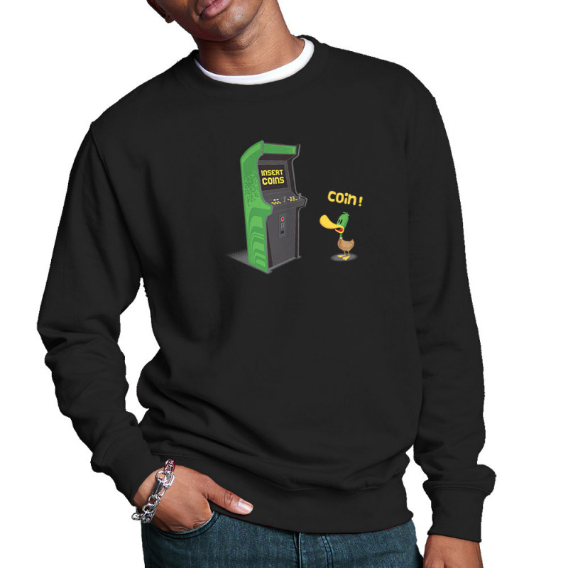 Sweat homme col rond noir Insert Coins (Ted Boundy,Animaux,Humour,Jeux Vidéo / Geek)