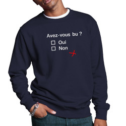 Sweat homme col rond bleu marine Avez-vous bu ? (Le Duc,Alcool,Humour,Enfer)