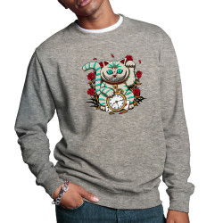 Sweat homme col rond gris chiné Lucky Alice Cat (Le Duc,Animaux,Chats)