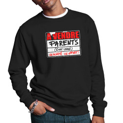 Sweat homme col rond noir A vendre parents (Gondrax,Humour)