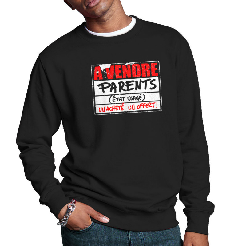 Sweat homme col rond noir A vendre parents (Gondrax,Humour)