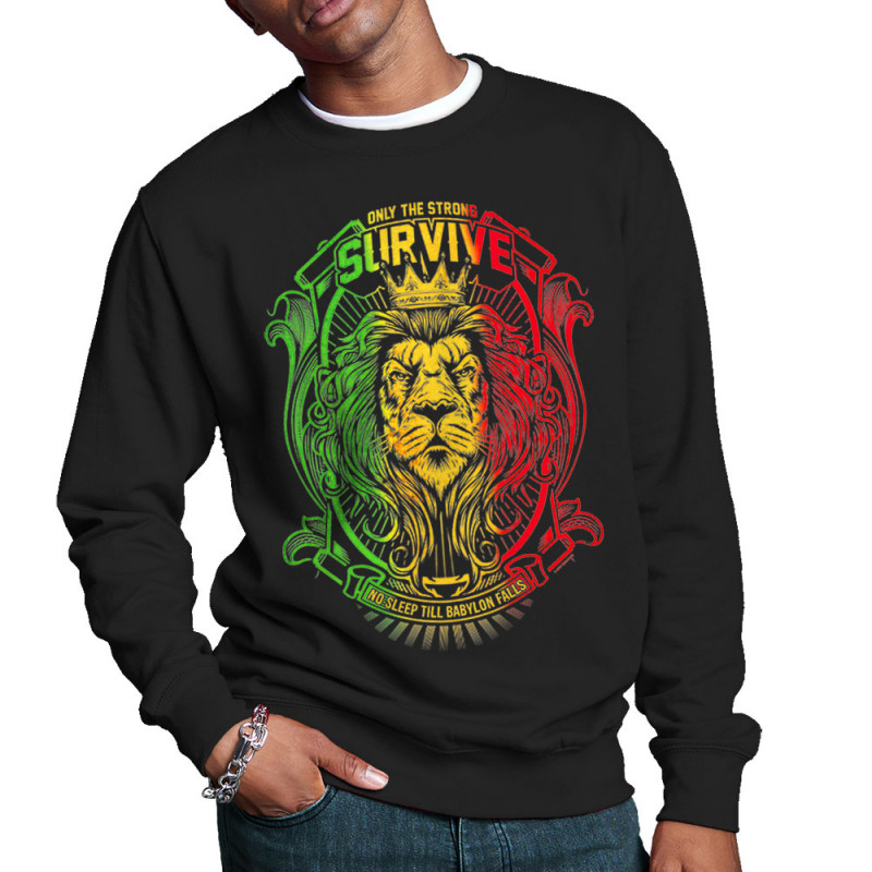 Sweat homme col rond noir Only the strong survive (Animaux,Reggae)