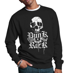Sweat homme col rond noir Punk Rock Never Ends (Têtes de morts,Rock & Punk)