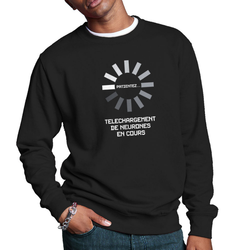 Sweat homme col rond noir Téléchargement de neurones en cours (Gondrax,Humour,Jeux Vidéo / Geek)