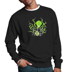 Sweat homme col rond noir Poulpy Drum (Animaux,Humour,Ted Boundy)