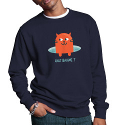 Sweat homme col rond bleu marine Chat baigne ? (Alex Kidd,Animaux,Humour,Chats)