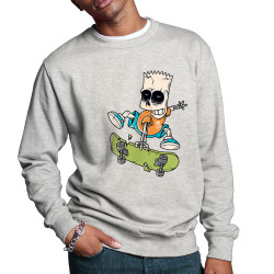 Sweat homme col rond gris chiné clair Simpskull Skate (Films/Séries,Skate)