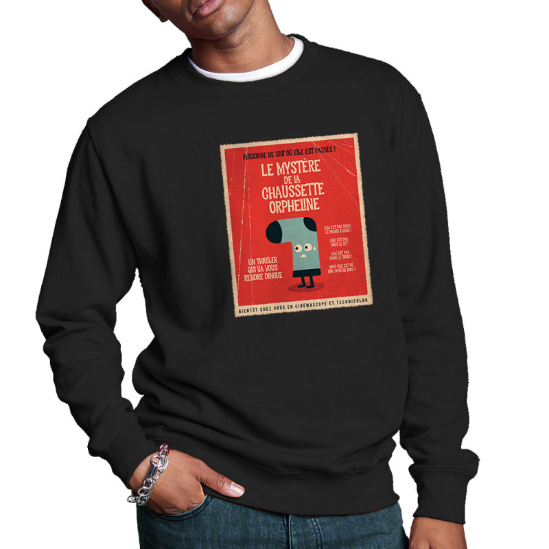 Sweat homme col rond noir Le mystère de la chaussette (Alex Kidd,Humour)