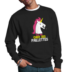 Sweat homme col rond noir Ca va chier des paillettes (Animaux,Humour,Amazon,Zewa)