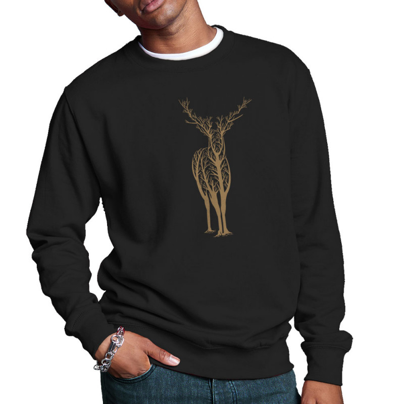 Sweat homme col rond noir Deer Trees (Caffein Art,Animaux)