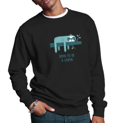 Sweat homme col rond noir Born to be a Larve (Alex Kidd,Animaux,Humour,Paresse)