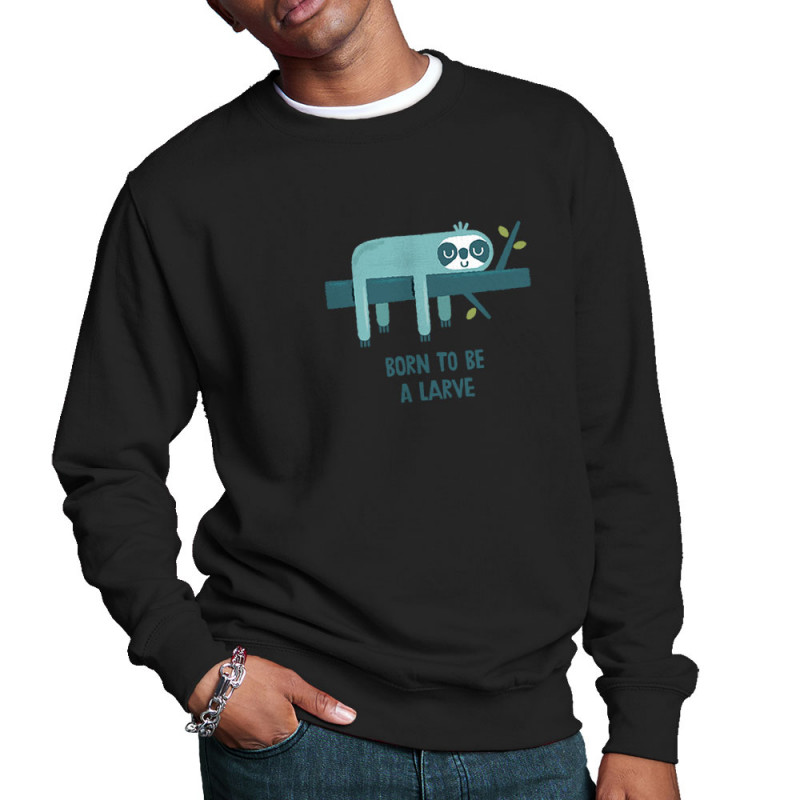 Sweat homme col rond noir Born to be a Larve (Alex Kidd,Animaux,Humour,Paresse)