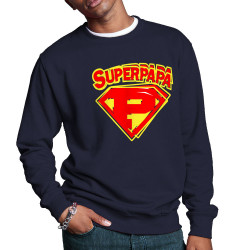 Sweat homme col rond bleu marine Super Papa (Gondrax,Slogans Débiles,Humour,Fête des pères,Détournements,Papa Maman Papy Mamie)