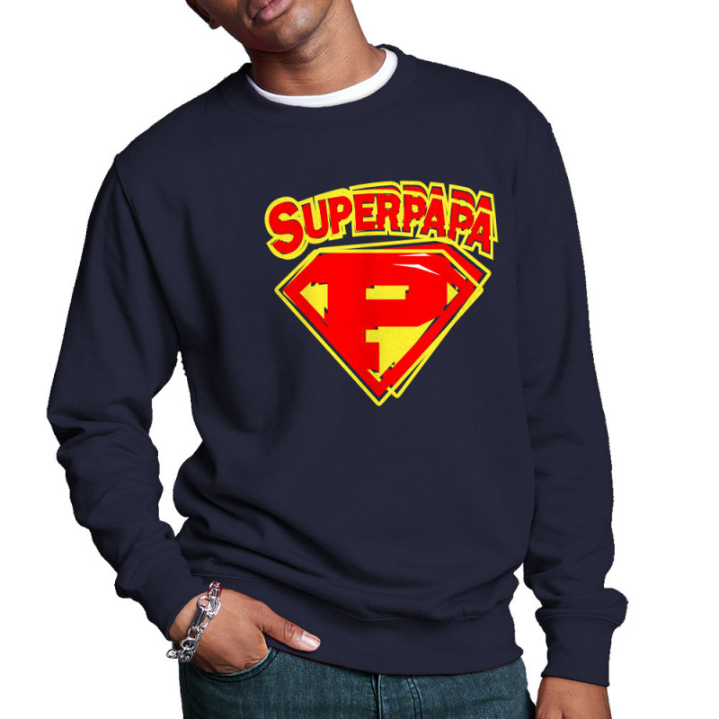 Sweat homme col rond bleu marine Super Papa (Gondrax,Slogans Débiles,Humour,Fête des pères,Détournements,Papa Maman Papy Mamie)