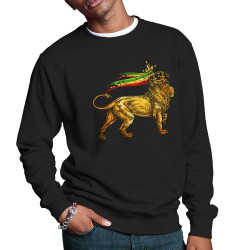 Sweat homme col rond noir Rasta Lion (Animaux,Reggae)