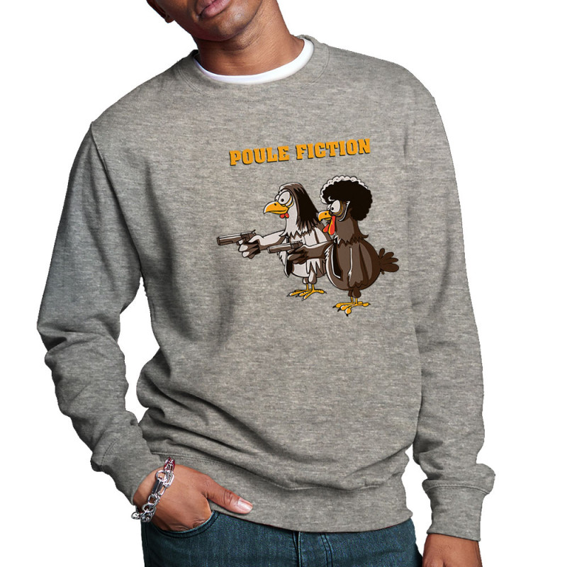 Sweat homme col rond gris chiné Poule Fiction (Mr Mouton,Animaux,Films/Séries)