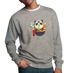 Sweat homme col rond gris chiné Asian Food Panda (Animaux,Manga Kawaï japan)