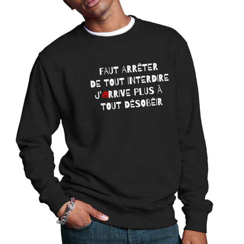 Sweat homme col rond noir Tout interdire (Andy,Slogans Débiles,Humour)