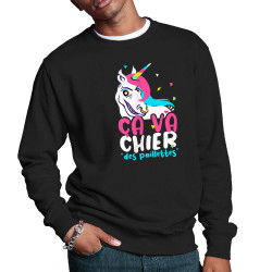 Sweat homme col rond noir Ca va chier des paillettes 2 (Zewa,Animaux,Humour)