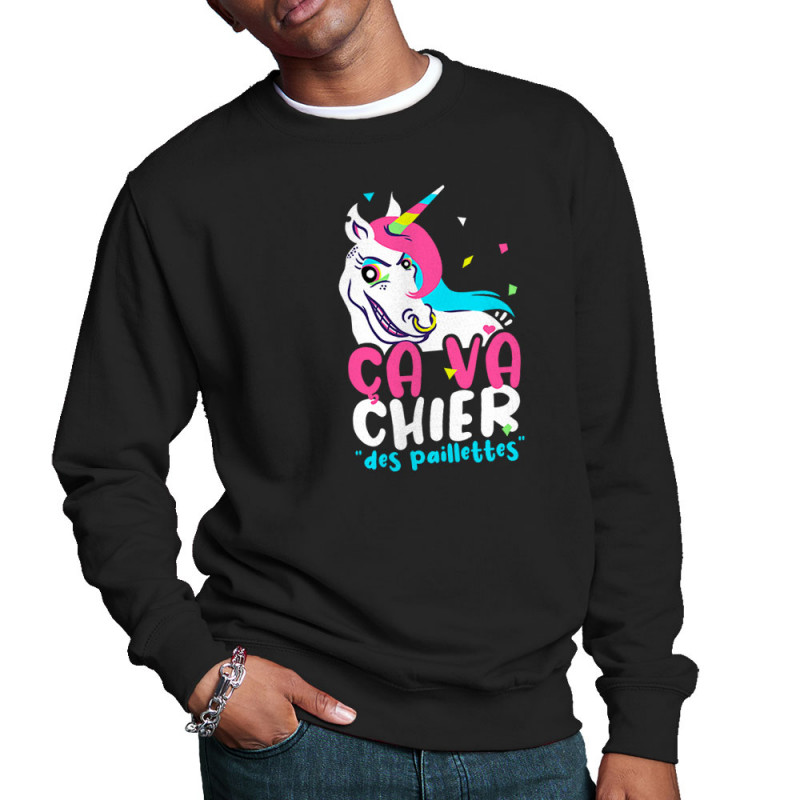 Sweat homme col rond noir Ca va chier des paillettes 2 (Zewa,Animaux,Humour)