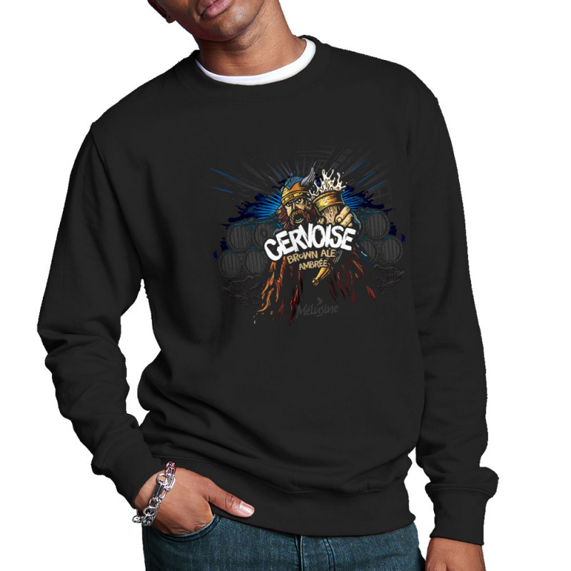 Sweat homme col rond noir Cervoise (Mélusine,Alcool)