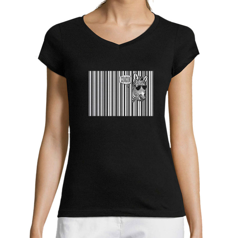 T-shirt femme col V noir Coucou (Gondrax,Animaux,Humour)
