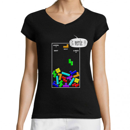 T-shirt femme col V "Tetris...