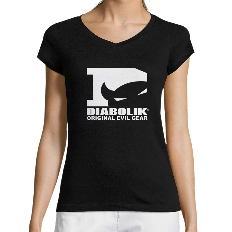 T-shirt femme col V noir Diabolik - D Logo (Diabolik)