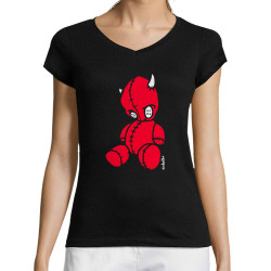 T-shirt femme col V noir Diabolik - Puppet (Diabolik)