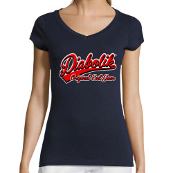T-shirt femme col V bleu marine Diabolik - Baseball (Diabolik)