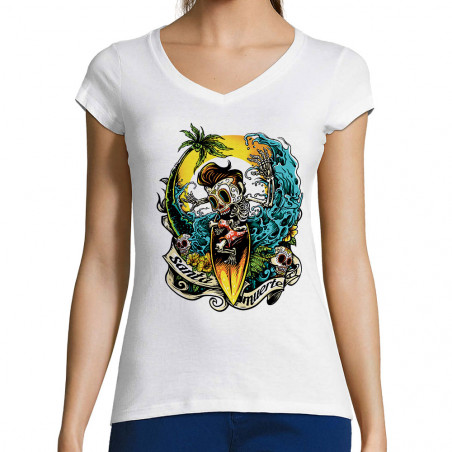 T-shirt femme col V "Santa...