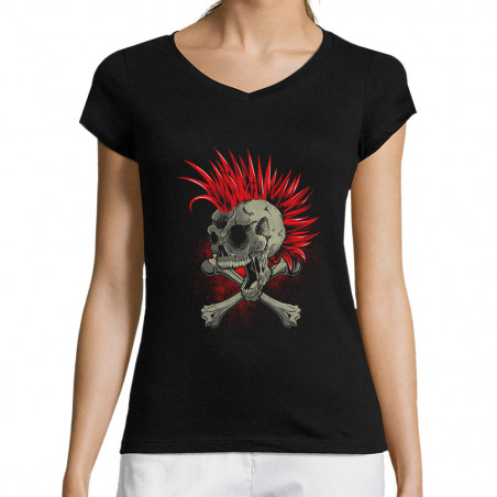 T-shirt femme col V "Iroskull"