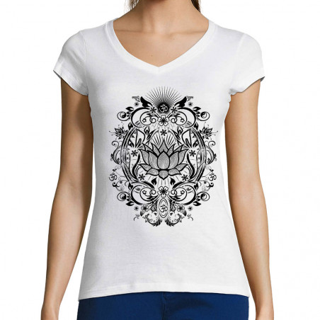 T-shirt femme col V "Lotus...